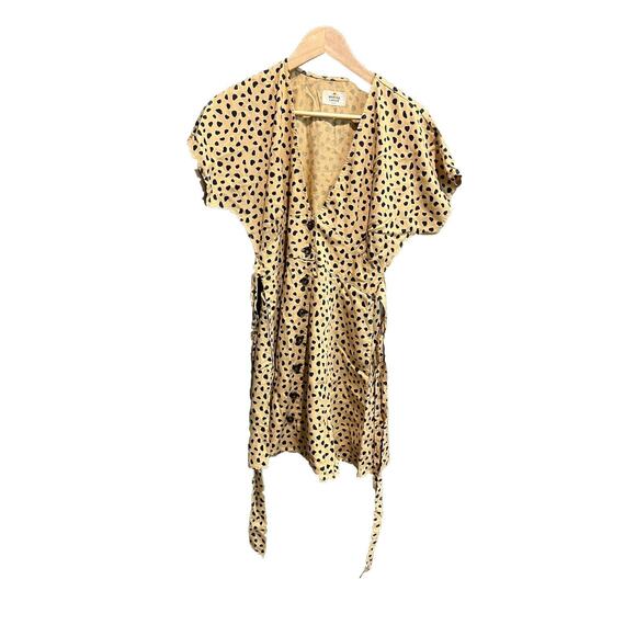 Marine Layer Beige Animal Print Short Sleeve Button Up Women's Dress Size Small - Picture 1 of 6